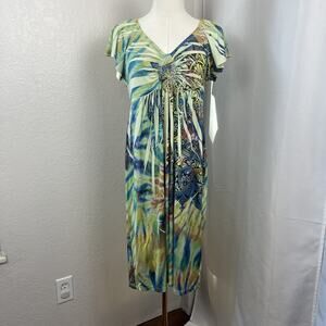 One World Dress Womens Large Babydoll‎ Geometric Stretch Boho Y2K Artsy Hippie